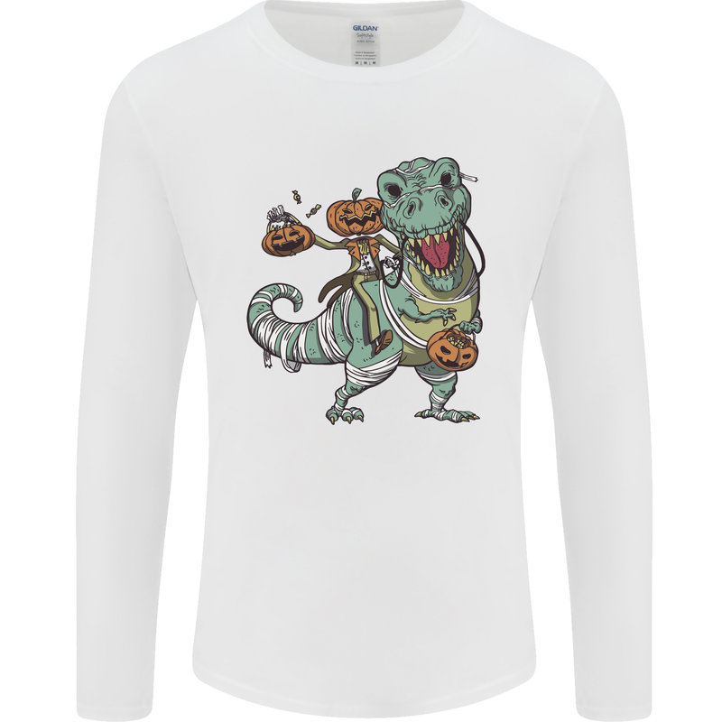 T-Rex Halloween Pumpkin Mens Long Sleeve T-Shirt White