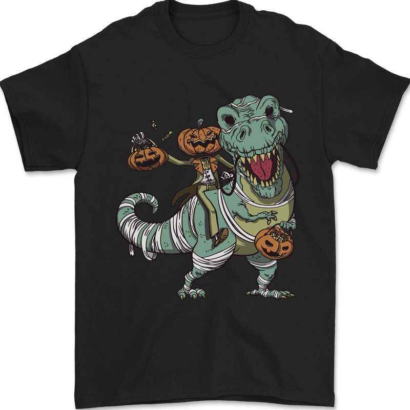 T-Rex Halloween Pumpkin Mens T-Shirt 100% Cotton Black