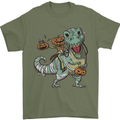 T-Rex Halloween Pumpkin Mens T-Shirt 100% Cotton Military Green