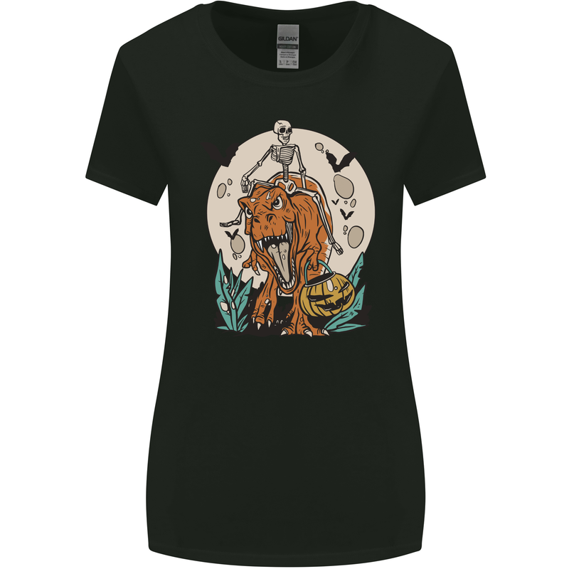T-Rex Halloween Skeleton Dinosaur Womens Wider Cut T-Shirt Black
