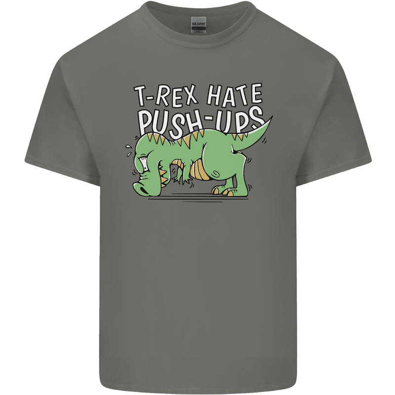 T-Rex Hates Pushups Dinosaur Funny Kids T-Shirt Childrens Charcoal