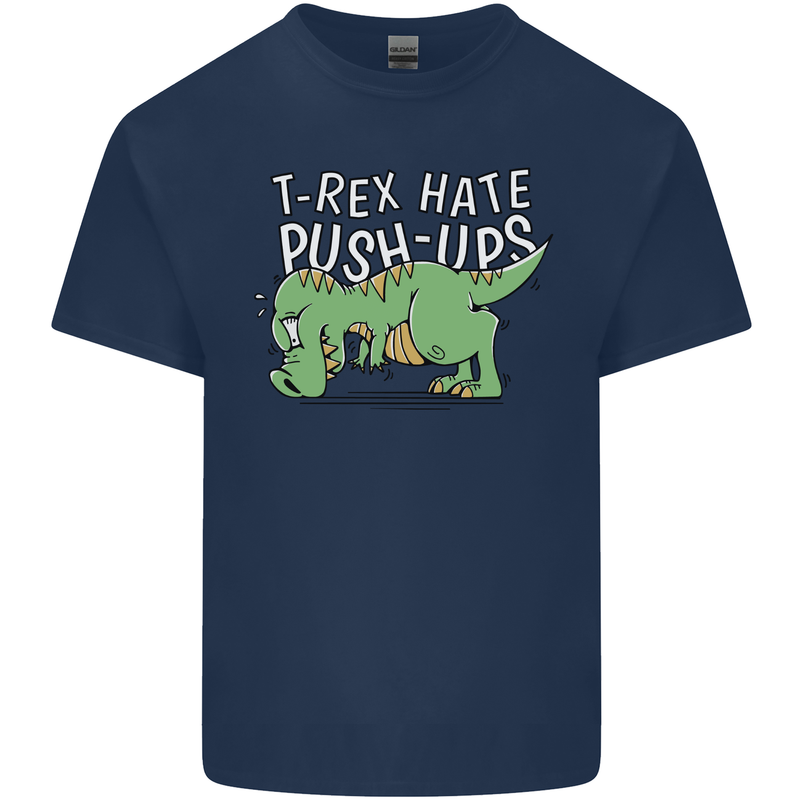 T-Rex Hates Pushups Dinosaur Funny Kids T-Shirt Childrens Navy Blue