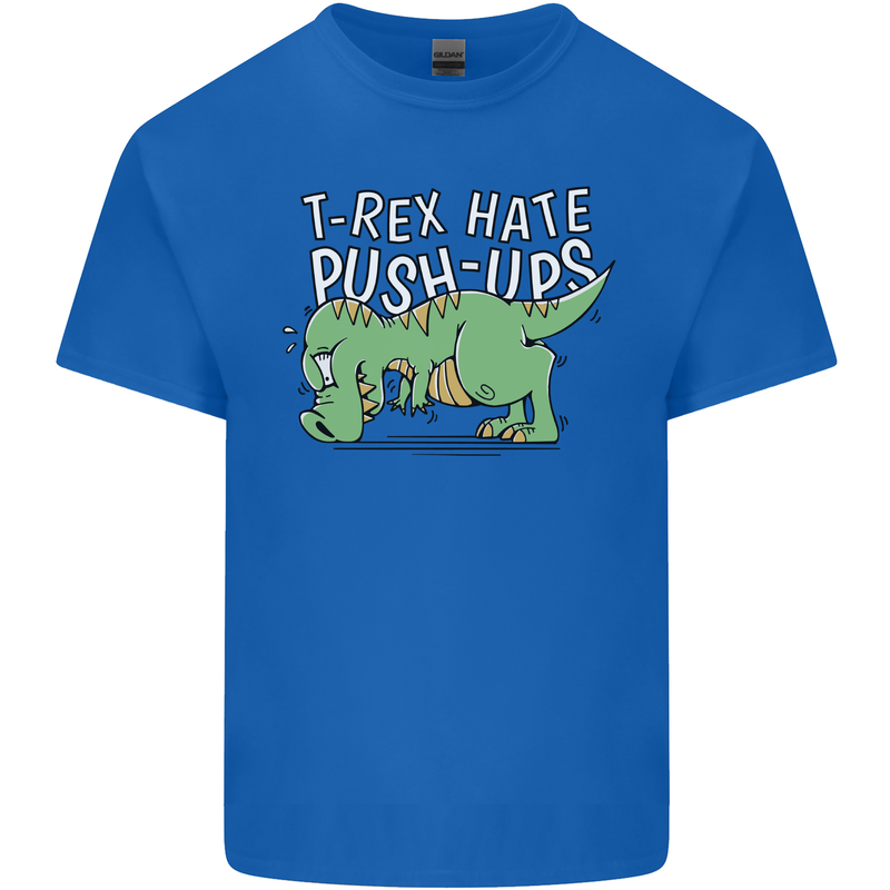 T-Rex Hates Pushups Dinosaur Funny Kids T-Shirt Childrens Royal Blue