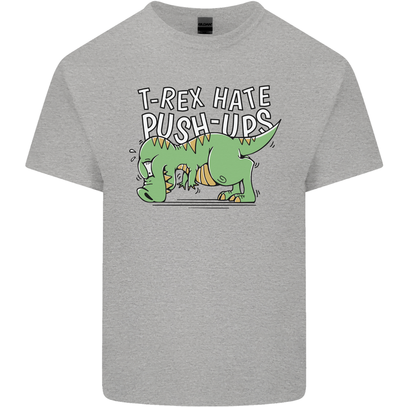 T-Rex Hates Pushups Dinosaur Funny Kids T-Shirt Childrens Sports Grey
