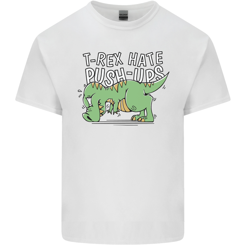 T-Rex Hates Pushups Dinosaur Funny Kids T-Shirt Childrens White