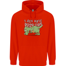 T-Rex Hates Pushups Dinosaur Funny Mens 80% Cotton Hoodie Bright Red
