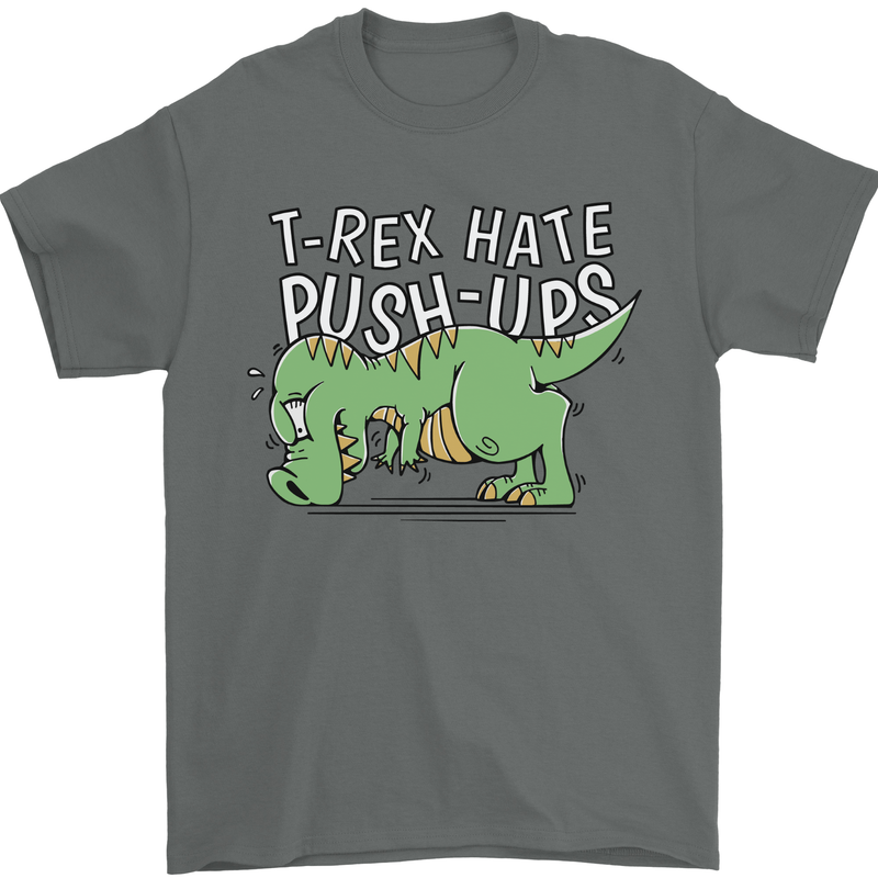 T-Rex Hates Pushups Dinosaur Funny Mens T-Shirt 100% Cotton Charcoal