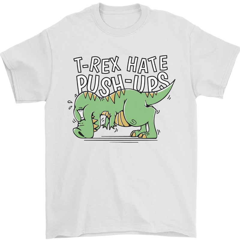 T-Rex Hates Pushups Dinosaur Funny Mens T-Shirt 100% Cotton White