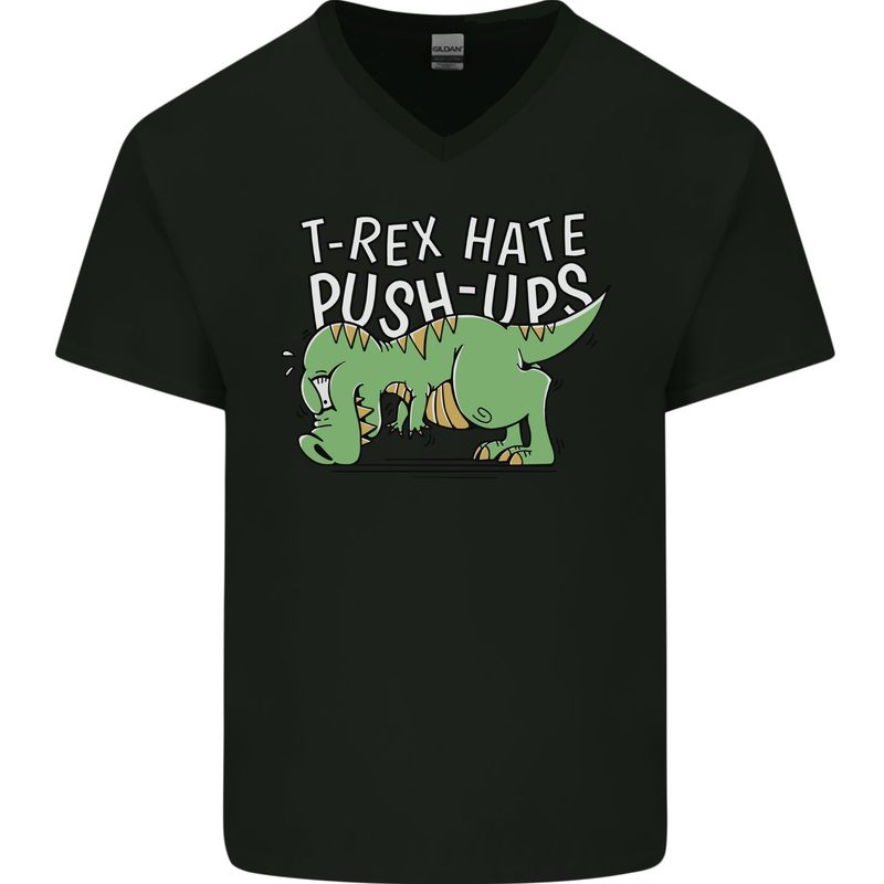 T-Rex Hates Pushups Dinosaur Funny Mens V-Neck Cotton T-Shirt Black