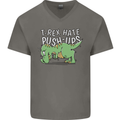 T-Rex Hates Pushups Dinosaur Funny Mens V-Neck Cotton T-Shirt Charcoal