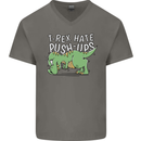 T-Rex Hates Pushups Dinosaur Funny Mens V-Neck Cotton T-Shirt Charcoal