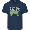 T-Rex Hates Pushups Dinosaur Funny Mens V-Neck Cotton T-Shirt Navy Blue