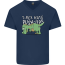 T-Rex Hates Pushups Dinosaur Funny Mens V-Neck Cotton T-Shirt Navy Blue