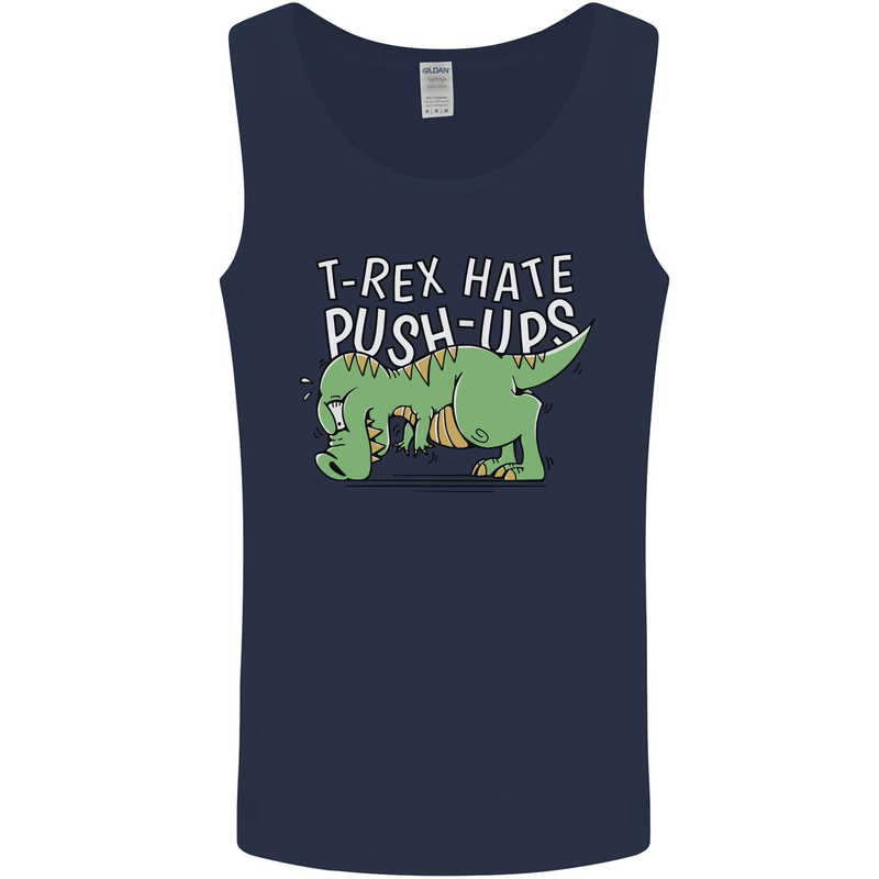 T-Rex Hates Pushups Dinosaur Funny Mens Vest Tank Top Navy Blue