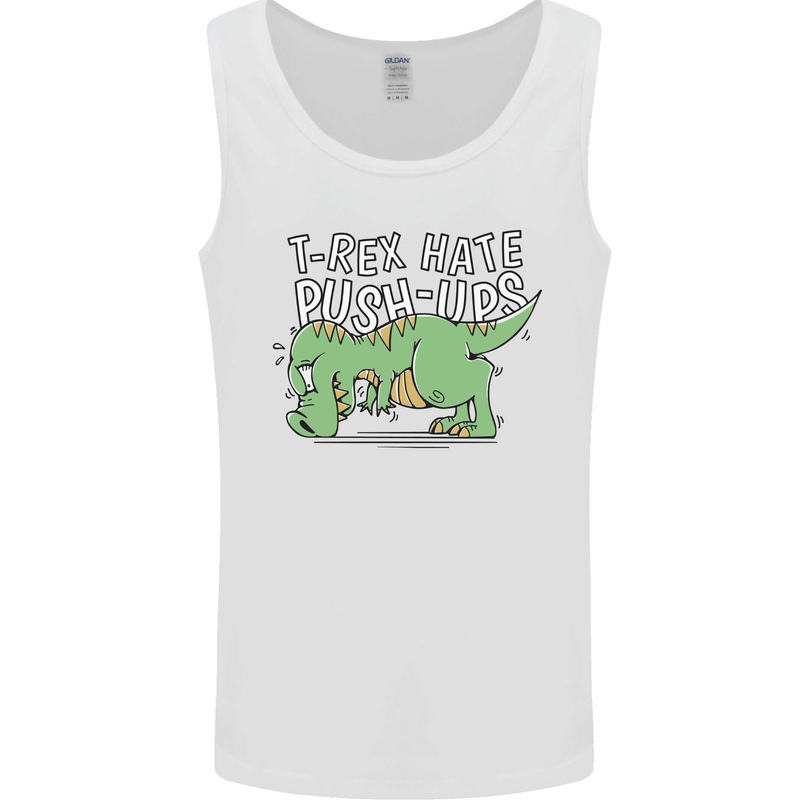 T-Rex Hates Pushups Dinosaur Funny Mens Vest Tank Top White