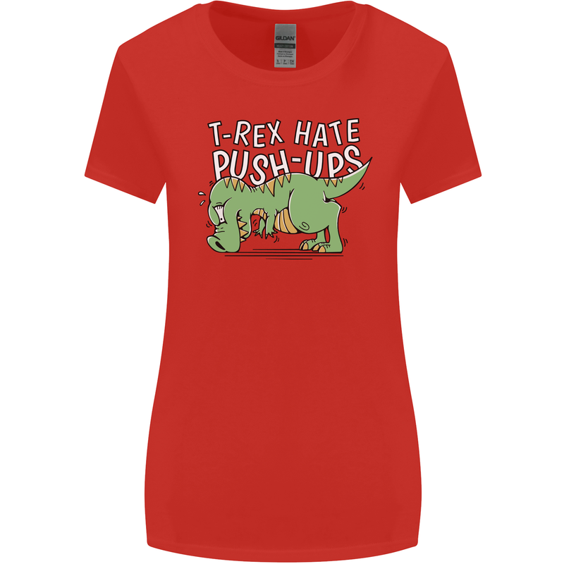 T-Rex Hates Pushups Dinosaur Funny Womens Wider Cut T-Shirt Red