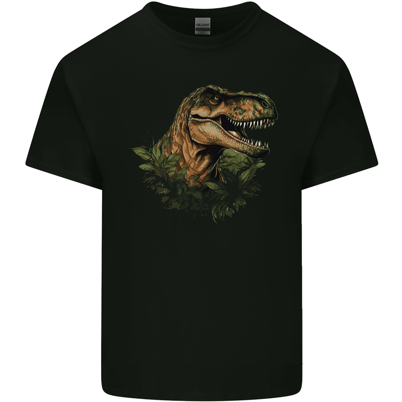 T-Rex Head in Foliage Dinosaur Kids T-Shirt Childrens Black