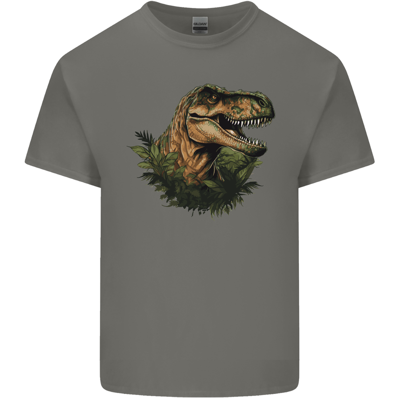T-Rex Head in Foliage Dinosaur Kids T-Shirt Childrens Charcoal