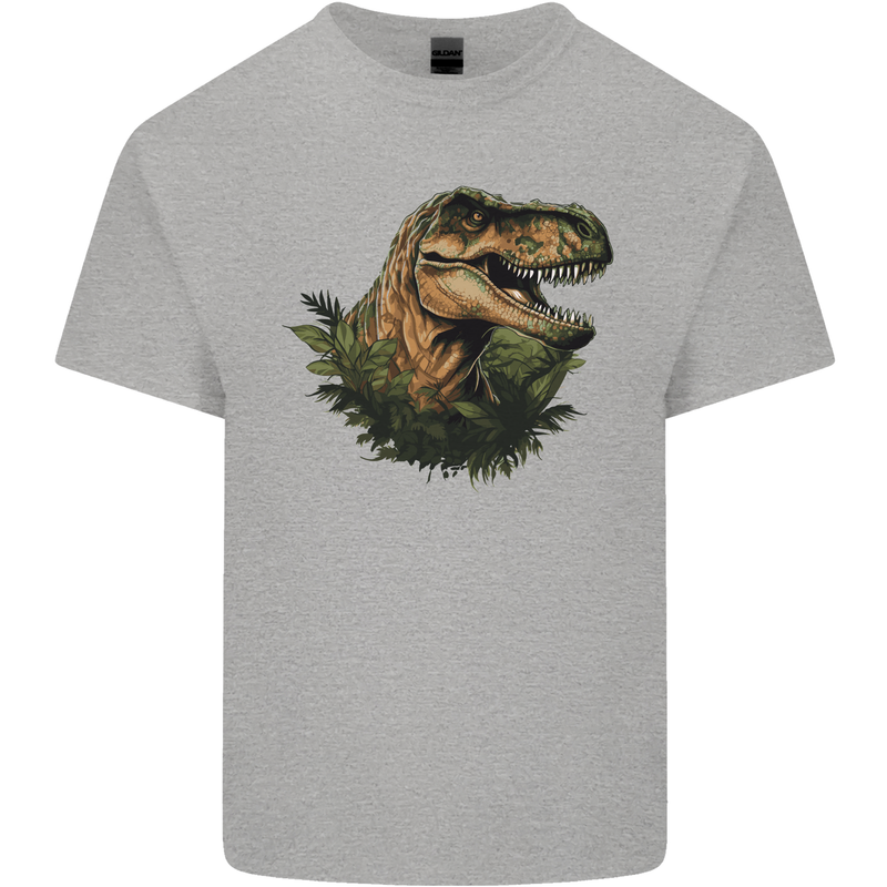 T-Rex Head in Foliage Dinosaur Kids T-Shirt Childrens Sports Grey