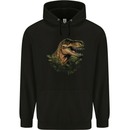 T-Rex Head in Foliage Dinosaur Mens 80% Cotton Hoodie Black