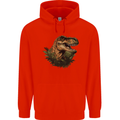 T-Rex Head in Foliage Dinosaur Mens 80% Cotton Hoodie Bright Red