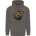 T-Rex Head in Foliage Dinosaur Mens 80% Cotton Hoodie Charcoal