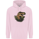 T-Rex Head in Foliage Dinosaur Mens 80% Cotton Hoodie Light Pink