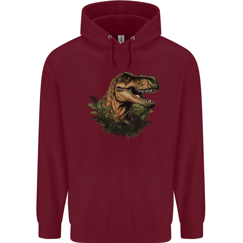 T-Rex Head in Foliage Dinosaur Mens 80% Cotton Hoodie Maroon