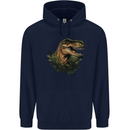 T-Rex Head in Foliage Dinosaur Mens 80% Cotton Hoodie Navy Blue