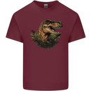 T-Rex Head in Foliage Dinosaur Mens Cotton T-Shirt Tee Top Maroon