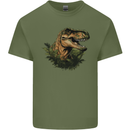 T-Rex Head in Foliage Dinosaur Mens Cotton T-Shirt Tee Top Military Green