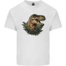 T-Rex Head in Foliage Dinosaur Mens Cotton T-Shirt Tee Top White