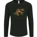 T-Rex Head in Foliage Dinosaur Mens Long Sleeve T-Shirt Black