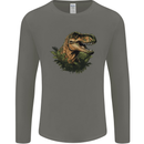 T-Rex Head in Foliage Dinosaur Mens Long Sleeve T-Shirt Charcoal