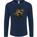 T-Rex Head in Foliage Dinosaur Mens Long Sleeve T-Shirt Navy Blue