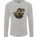 T-Rex Head in Foliage Dinosaur Mens Long Sleeve T-Shirt Sports Grey