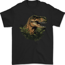 T-Rex Head in Foliage Dinosaur Mens T-Shirt 100% Cotton Black