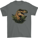 T-Rex Head in Foliage Dinosaur Mens T-Shirt 100% Cotton Charcoal