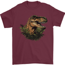 T-Rex Head in Foliage Dinosaur Mens T-Shirt 100% Cotton Maroon