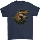 T-Rex Head in Foliage Dinosaur Mens T-Shirt 100% Cotton Navy Blue
