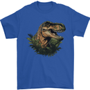T-Rex Head in Foliage Dinosaur Mens T-Shirt 100% Cotton Royal Blue