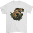 T-Rex Head in Foliage Dinosaur Mens T-Shirt 100% Cotton White