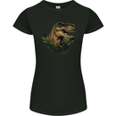 T-Rex Head in Foliage Dinosaur Womens Petite Cut T-Shirt Black