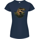 T-Rex Head in Foliage Dinosaur Womens Petite Cut T-Shirt Navy Blue