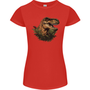 T-Rex Head in Foliage Dinosaur Womens Petite Cut T-Shirt Red