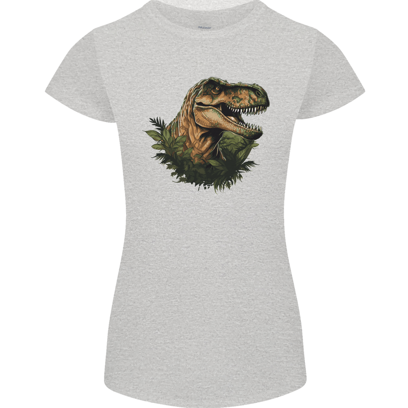 T-Rex Head in Foliage Dinosaur Womens Petite Cut T-Shirt Sports Grey
