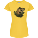 T-Rex Head in Foliage Dinosaur Womens Petite Cut T-Shirt Yellow