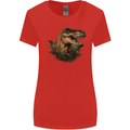 T-Rex Head in Foliage Dinosaur Womens Wider Cut T-Shirt Red