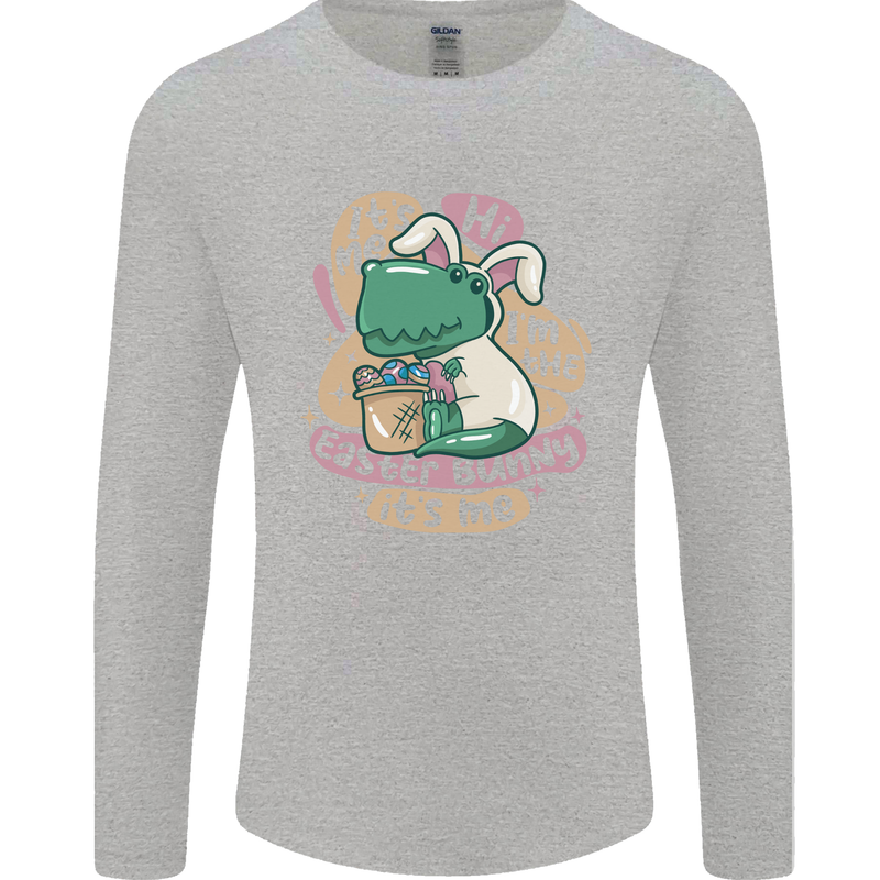 T-Rex I'm the Easter Bunny Funny Dinosaur Mens Long Sleeve T-Shirt Sports Grey