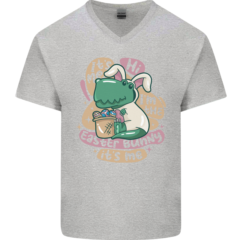 T-Rex I'm the Easter Bunny Funny Dinosaur Mens V-Neck Cotton T-Shirt Sports Grey